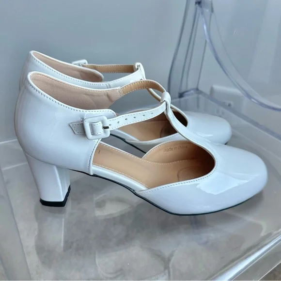 White Patent Leather T-Strap Mary Jane’s - Picture 8 of 8
